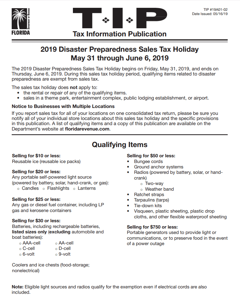2019 Tax Holiday Hurricane Tips